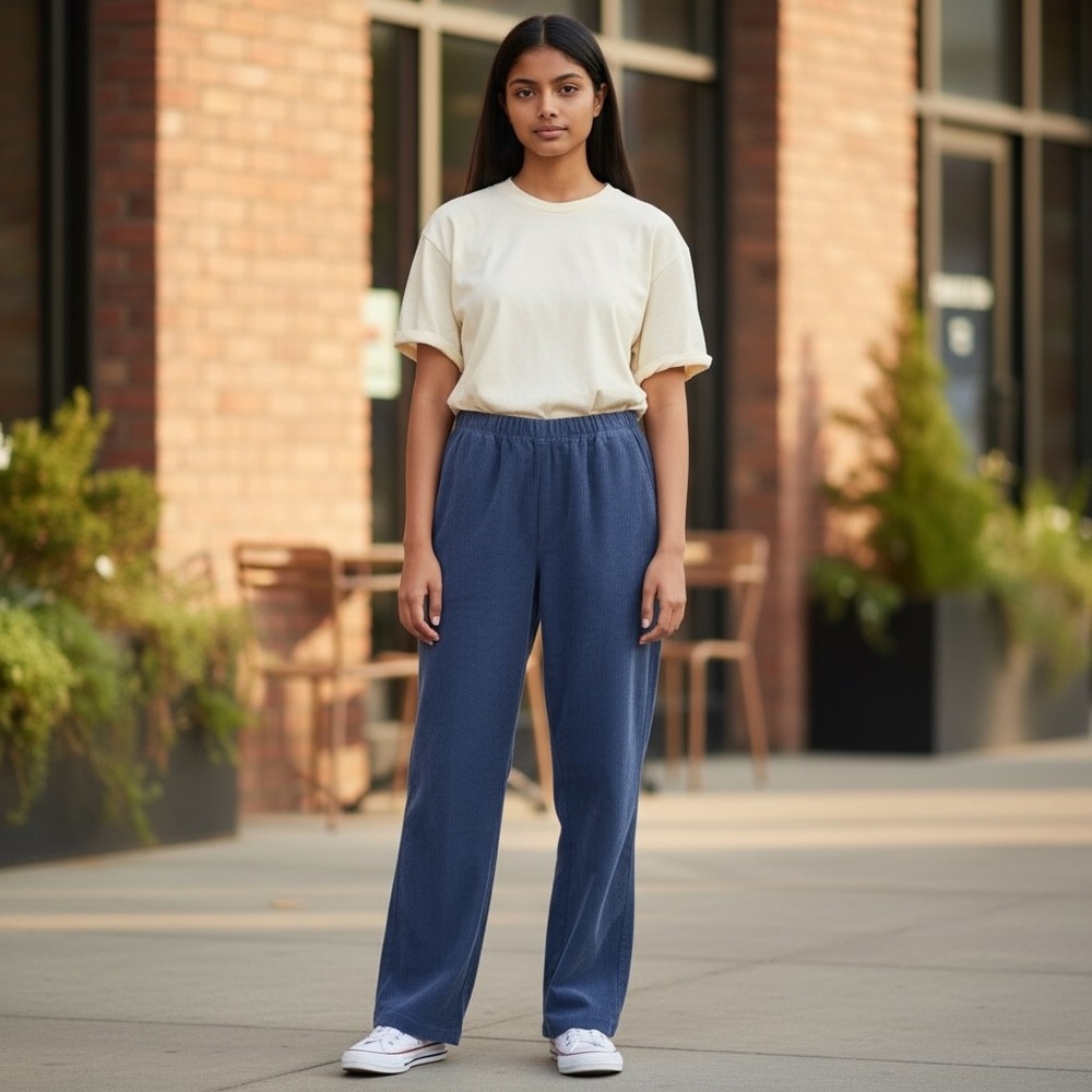 American Sweetheart Women's Corduroy Pants Size 20W Navy Elastic Waist Wide‎ Leg - Picture 13 of 13